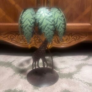 Giraffe and Palm Tree Metal Sculpture